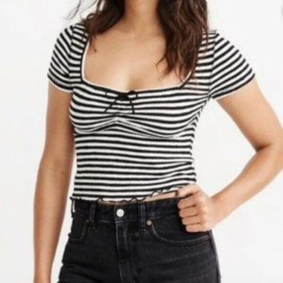 Abercrombie and Fitch Womens Tops Striped Square Neck Short Sleeve Size Large - Picture 1 of 7